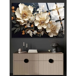 Lüks Görünümlü Harika Çiçek Görseli 4mm Kırılmaz Temperli Yüksek Çözünürlüklü Cam Tablo