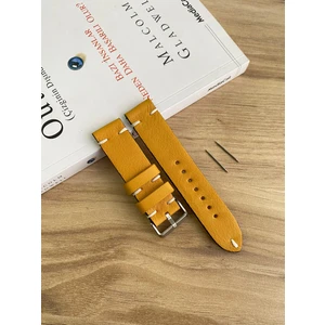 El Dikişi Hardal Sarısı Gerçek Deri Saat Kordonu. Hakiki Deri. 18,20,22,24,26MM. Genişlik Seçenekleri