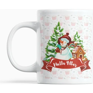 Nino Store Mutlu Yıllar Yazılı Kardan Adam Yılbaşı, Christmas Hediyelik Baskılı Kupa Bardak