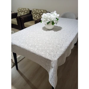 Pvc Muşamba Dantel Görünümlü Kaymaz Sıvı Geçirmez Deliksiz Mutfak Masa Örtüsü Çiçek Motifli