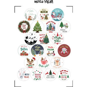 Mutlu Yıllar Yılbaşı Sticker, Yılbaşı Çıkartma Cam Sticker Happy New Year Duvar Sticker-A4 Boyutunda