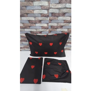 Kalp Desenli Pamuklu Çarşafı Lastikli Tek Kişilik Nevresim Takımı