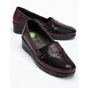 Büyük Numara Hakiki Deri Kadın Günlük Ortopedik Ayakkabı Bordo Yan Streçli