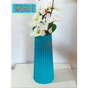 Turkuaz Renk Uzun Büyük Boy Çizgili Vazo Bohem Uzun Vazo Iskandinav Tarz Vazo