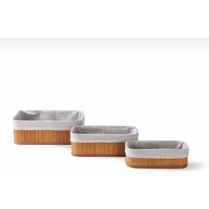 Kitchen Pembelia 3’lü Bambu Sepet Naturel Astarlı Çok Amaçlı Saklama Kutusu-Banyo Kozmetik Mutfak Dolap Organizeri