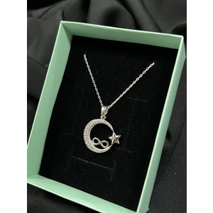 Kural Jewelry 925 Ayar Gümüş Zincirli Zirkon Taş Ay Yıldız Sonsuzluk Kolye Kadın