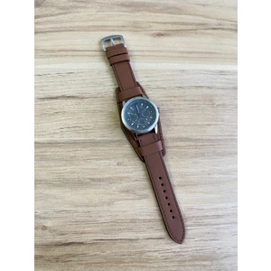 Alttan Derili El Yapımı Kahverengi Deri Saat Kordonu. Gerçek Deri. 18,20,22-24,26MM Genişlik Seçenekleri.