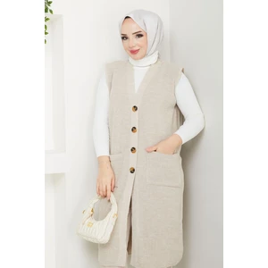 Kadın Cepli Düğme Kapamalı Triko Yelek -PMK378