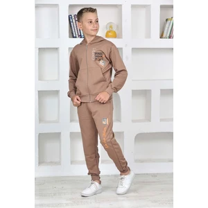 Yağmur Giyim Pjk2i Fınd Your Way Desenli Kahverengi 2 Ip  Pamuk Erkek Çocuk Fermuarlı Eşofman Takımı 5-14 Yaş 7468-K