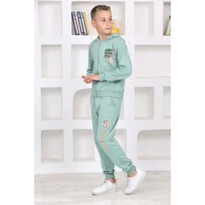 Yağmur Giyim Pjk2i Fınd Your Way Desenli Yeşil 2 Ip  Pamuk Erkek Çocuk Fermuarlı Eşofman Takımı 5-14 Yaş 7468-Y
