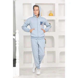 Yağmur Giyim Pjk2i Fınd Your Way Desenli Mavi 2 Ip  Pamuk Erkek Çocuk Fermuarlı Eşofman Takımı 5-14 Yaş 7468-M