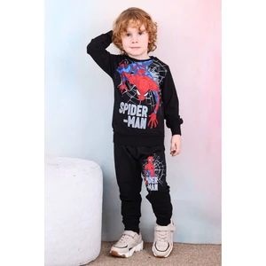 Yağmur Giyim Pjk2i Örümcek Adam Desenli Siyah 2 Ip  Pamuk Erkek Çocuk Eşofman Takımı 3-10 Yaş 7427-S