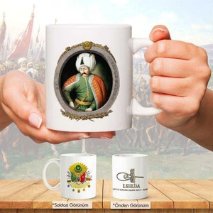Osmanlı Padişahları Serisi - Yavuz Sultan Selim - Fotoğrafı ve Tuğrası - Arma - Baskılı Kupa Bardak