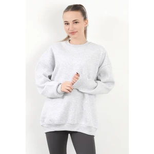 Kadın Bisiklet Yaka Oversize Pamuklu Sweatshirt Karmelanj - 9008