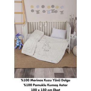 Foçatex %100 Yün Dolgulu Yıkanabilir Bebek Yorganı (YÜN BEBEK YASTIK HEDİYEMİZDİR) 100 X 150 Cm
