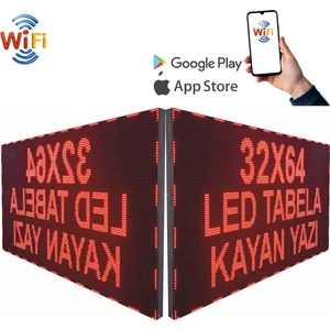 32X64CM Çift Taraflı LED Tabela Kayan Yazı Wifi(Telefondan Yazılar Değiştirilebilir)Kırmızı
