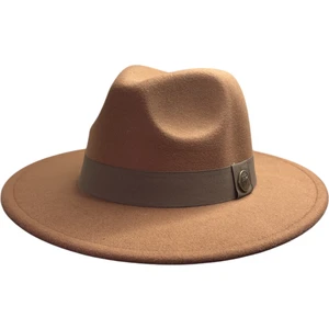 Kışlık Kaşe Keçe Fedora, Erkek Kadın Fötr Şapka, Kovboy Şapka -Camel