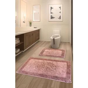 Feel Home Pamukkent Kaymaz Taban, Süper Emici 2'li Pamuk Ultra Lüks Banyo Paspası Seti Pembe