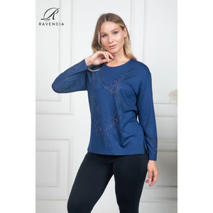 Kadın Orta Yaş ve Üzeri Kaplama Çiçek Desenli Taşlı Işlemeli Likralı Anne Penye Bluz