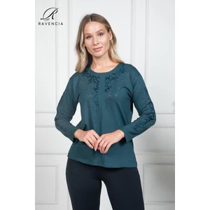 Kadın Viskon Kumaş Çiçek Desenli Taşlı Işlemeli Likralı Anne Penye Bluz