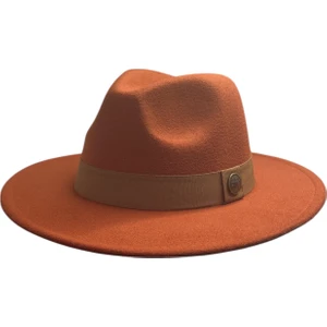 Kışlık Kaşe Keçe Fedora, Erkek Kadın Fötr Şapka, Kovboy Şapka- Turuncu