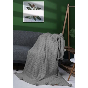 YGT Home Sarma 10 Ponpon Triko Örgülü Tv Battaniyesi 130 x 170| Koltuk Örtüsü - Bacak Şalı - Ev Dekorasyonu