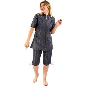 Hızlı Kuruyan Paraşüt Kumaş Önden Fermuarlı Kısa Kollu Taytlı Kadın Mayo 2474