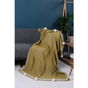 YGT Home Menekşe 10 Ponpon Triko Örgülü Tv Battaniyesi 130 x 170 | Koltuk Örtüsü - Bacak Şalı-Koltuk Dekoru YağYeşili