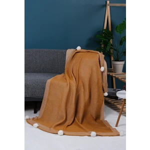 YGT Home Menekşe 10 Ponpon Triko Örgülü Tv Battaniyesi 130 x 170 | Koltuk Örtüsü - Bacak Şalı-Koltuk Dekoru Hardal