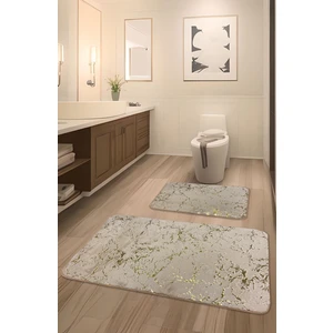 Feel Home Suadiye Kaymaz Taban, Tavşan Tüyü, Emici 2'li Süper Lüks Simli Banyo Paspası Seti