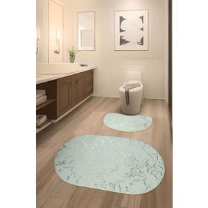 Feel Home Suadiye Kaymaz Taban, Tavşan Tüyü, Emici 2'li Süper Lüks Simli Banyo Paspası Seti