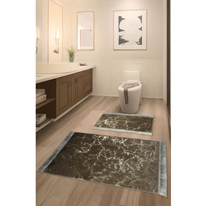 Feel Home Suadiye Kaymaz Taban, Tavşan Tüyü, Emici 2'li Süper Lüks Simli Banyo Paspası Seti