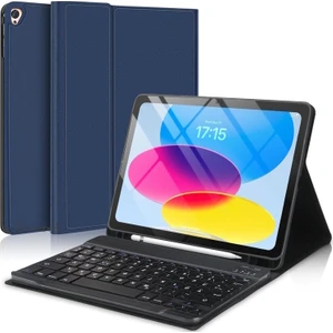 M.TK Moveteck Apple iPad 7. 8. 9. Nesil 10.2 Inç Uyumlu Tablet Klavyeli Kılıf Bluetooth Özellikli Kablosuz Kalem Bölmeli Wireless Q Türkçe