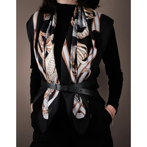 Siyah Gold Desenli Twill Ipek Eşarp