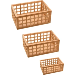3'lü Bambu Kafes Çok Amaçlı Sepet- Organizer