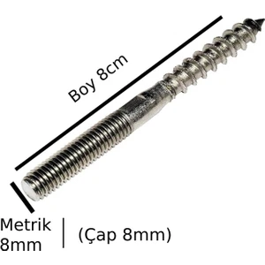 Saplama Ahşap Ağaç Vidası Ahşap Vida Montaj Vidası Trifon Vida Metrik 8 mm Çap 8 mm Boy 8 cm 2 Adet