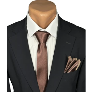 Kahverengi Saten Kravat & Mendil