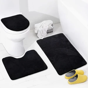 Bonny Home 3'lü Unicolor Siyah Kaymaz Taban Banyo Paspası & Halısı Seti