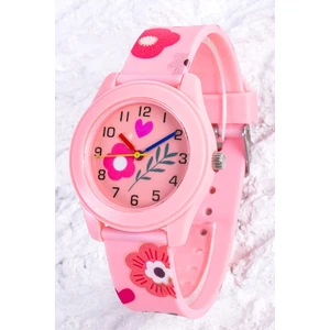 Pembe Renk Kız Çocuk Saati Analog Kalpli Kadranlı Kol Saati Cüzdan Hediyeli ST-304400