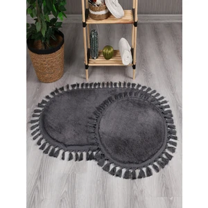 My Evilla Modern Dekoratif Simirna Peluş Oval Ponpon Saçaklı Klozet Takımı 50X80 - 50X40