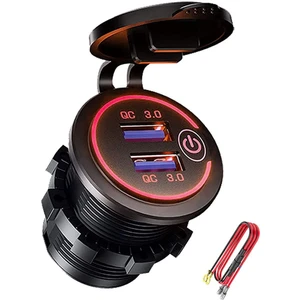 Qc 3.0 Çift USB Şarj Soketi, Araba, Denizcilik, Tekne, Rv, Motosiklet, Kırmızı Için Dokunmatik Anahtarlı Su Geçirmez 12V/24V USB Çıkışı (Yurt Dışından)