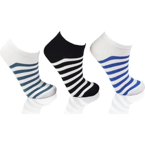 1050 Çizgili 3'lü Çorap Saks-Turkuaz-Siyah