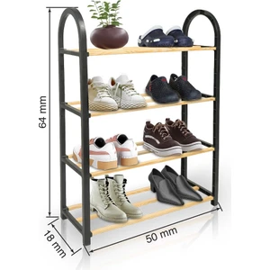 Mr. Pratic 4 Katlı Masif Ahşap Ayakkabılık