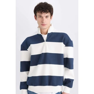 Boxy Fit Fermuarlı Dik Yaka Çizgili Sweatshirt C7045AX24AU