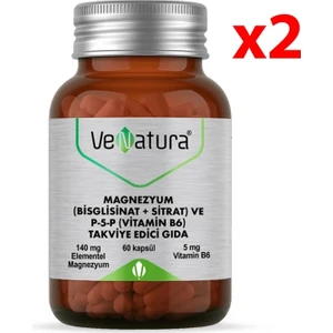 Magnezyum (Bisglisinat+Sitrat) ve P5P (Vitamin B6) 60 Kapsül 2 Adet