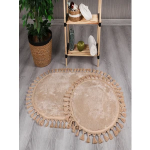 My Evilla Modern Dekoratif Simirna Peluş Oval Ponpon Saçaklı Klozet Takımı 50X80 - 50X40