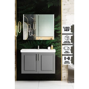 Karen Banyo Arin Banyo Dolabı Takımı 80 Cm Mdf Lavabolu Antrasit, Lavabo Dahil