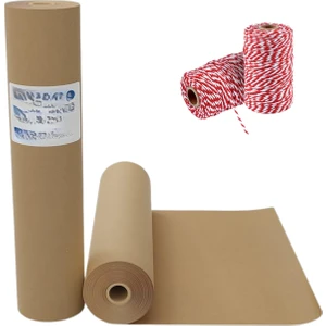 10 Metre Kraft Rulo Ambalaj Kağıdı ve 10 Metre Kırmızı Paketleme Ipi