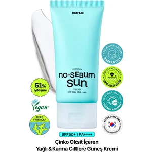 Yağlanma ve Gözenek Karşıtı Nemlendirici Fiziksel Güneş Kremi Edıt.b No Sebum Sun Cream SPF50+PA++++
