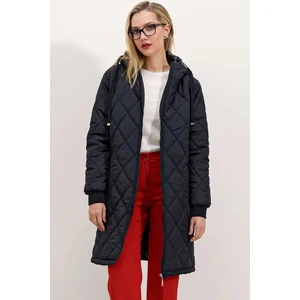 Kadın Lacivert Kapitone Uzun Şişme Mont HZL22W-BD151381